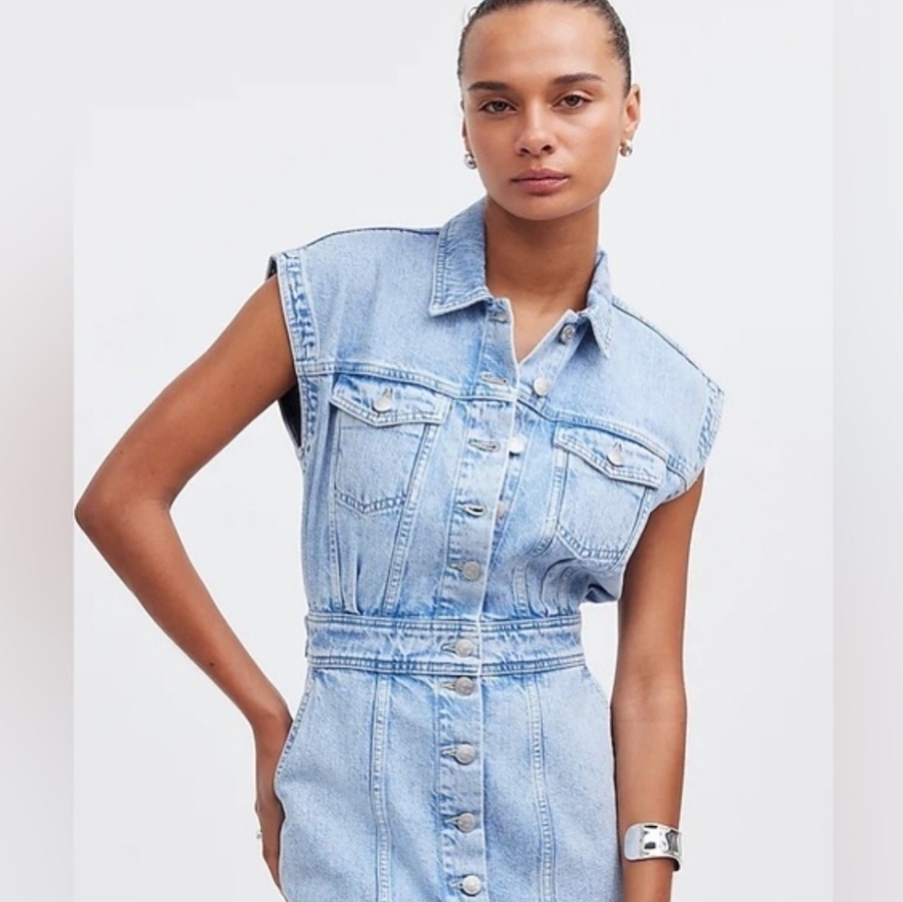 Madewell Denim Cap Sleeve Shirtdress in Aquino Wash Blue Jean NR022 Size 16 - Picture 12 of 13